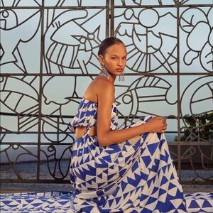 Farm Rio pitta tiles one shoulder maxi dress